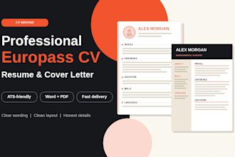 write a professional europass CV, resume, and cover letter