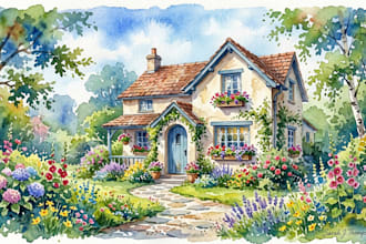 build a watercolor house portrait or buildings