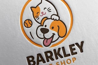 design a cute professional pet shop, pet, dog and cat logo