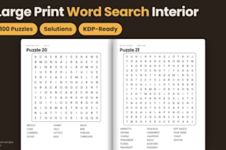 create a large print word search book interior for KDP