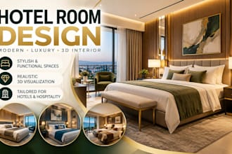 create modern hotel room interior design and 3d concepts