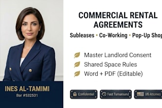 write commercial rental agreements, coworking agreement for your business