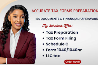 prepare US self employed tax return with form 1040 and schedule c