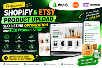 shopify and etsy product upload SEO listing optimization bulk products and store