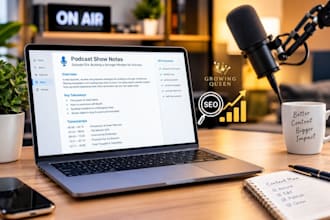 write SEO podcast show notes, descriptions, and timestamps