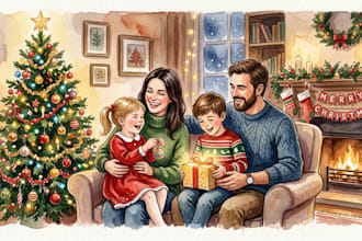 make a watercolor christmas portrait or illustration