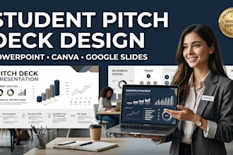design a student pitch deck powerpoint presentation and project deck