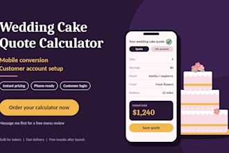 design wedding cake quote calculator  mobile conversion customer account setup