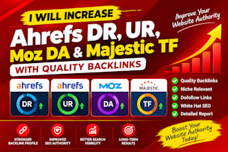increase ahrefs DR, ur, moz da and majestic tf with quality backlinks