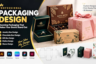 design jewelry box, chocolate box, gift box, dieline and sleeve packaging