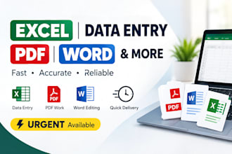 excel data entry, PDF and word tasks