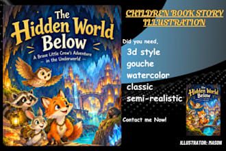 design 2d child book, children book illustration watercolor and 3d kids book
