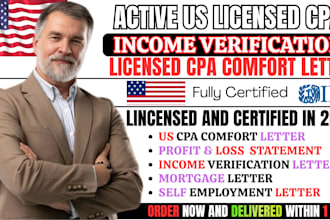 sign CPA letter, US CPA letter, comfort letter, income verification, audit pnl