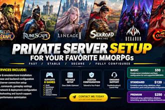 set up wow, runescape, lineage 2, silkroad dekaron and conquer private server