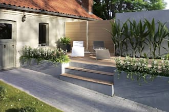 do backyard landscape design, pool, patio, outdoor living and 3d rendering