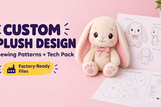 create custom stuffed animal plush toy sewing patterns tech pack ai design