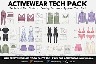 create leggings yoga pants tech pack for activewear manufacturing