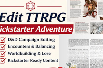 edit ttrpg kickstarter adventure, dnd campaign, encounters and lore