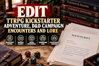 edit ttrpg kickstarter adventure, dnd campaign, encounters and lore