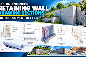 design engineer retaining wall drawing sections  reinforcement details