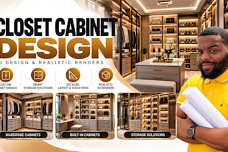 design custom closet cabinets with 3d realistic rendering