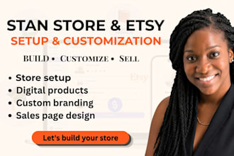 set up stan store, esty store and upload your digital products