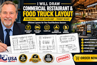 draw commercial restaurant floor plan and food truck layout design