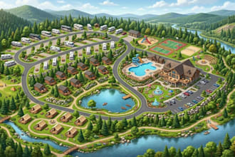 create isometric campground, resort, park, site and campus map