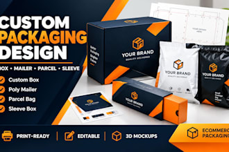 design pieces box, poly mailer, parcel bag and sleeve packaging