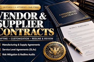 prepare customized supplier vendor contracts as a US attorney