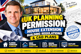 draw UK planning permission, house extension, building regulations and cad plans