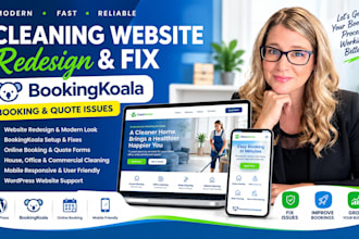 redesign cleaning website and fix bookingkoala booking and quote issues
