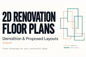 draw 2d demolition and proposed floor plans for home renovation