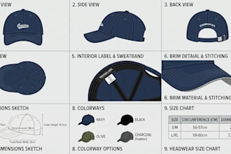 create a professional cap tech pack for your clothing brand