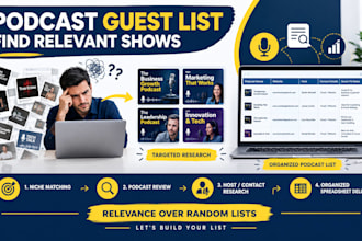 research and build active podcast guest lead list for guest booking and outreach
