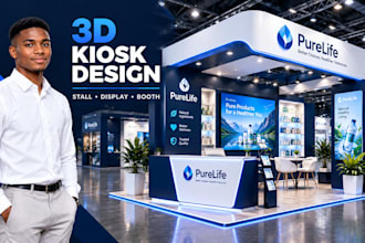 design a 3d kiosk, exhibition stall, display stand or trade booth