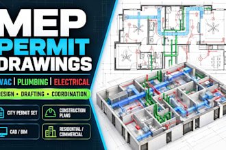 do mep drawing, hvac, plumbing design and electrical design for permit plans