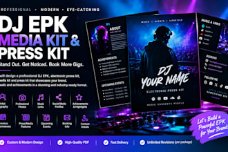 design a professional dj epk, electronic press kit, media kit and press k