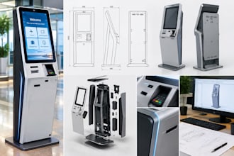 design a kiosk machine, self service kiosk and 3d cad product