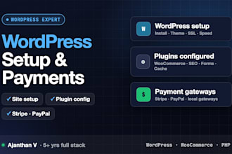 set up wordpress, configure plugins and integrate payment gateways