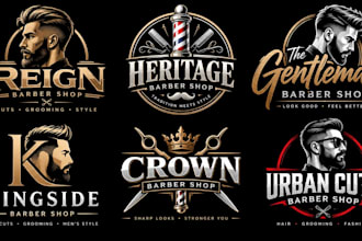 design a professional barber, grooming, hair salon men fashion barber shop logo