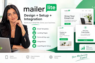 design mailerlite landing page, pop up form, form integration, lead magnet setup