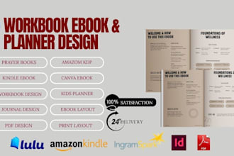 design editable canva ebook, workbook redsign, book layout and kdp journal