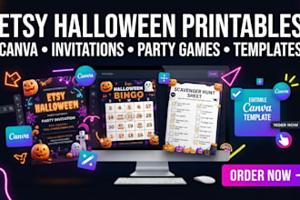 design editable etsy halloween printable canva invitation party game templates