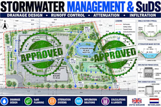 design stormwater management plan, drainage design, and subs plan