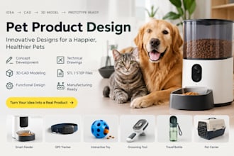 design pet products, pet accessories, smart pet devices, and pet packaging