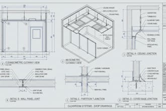 create cleanroom partition, wall panel and ceiling shop drawings