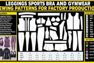create leggings sports bra and gymwear sewing patterns for factory production