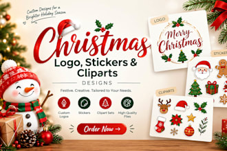 design christmas logo, stickers and clipart sets