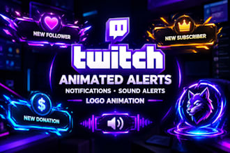 setup twitch animated alerts, notifications, sound alerts and logo animation